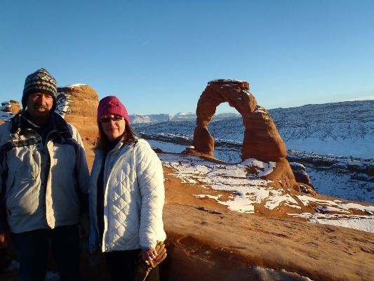 Image of Doreen and Dana at Arches National Park in Utah.